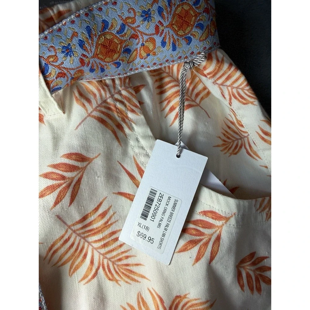 Soft Surroundings Women's Summer Breeze Palm Linen Shorts Sz XL/18 NWT Tropical